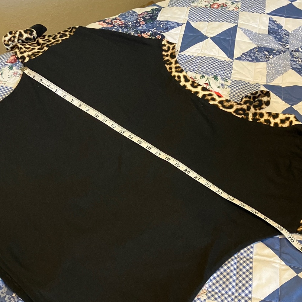 Black Off Shoulder Top with Leopard Print Sleeves - Picture 3 of 5